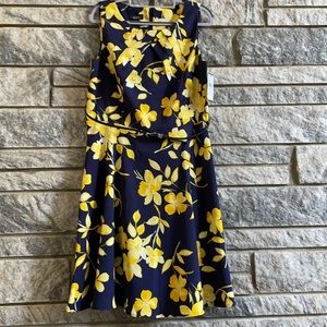 Navy and yellow floral belted dress-size 14 NWT